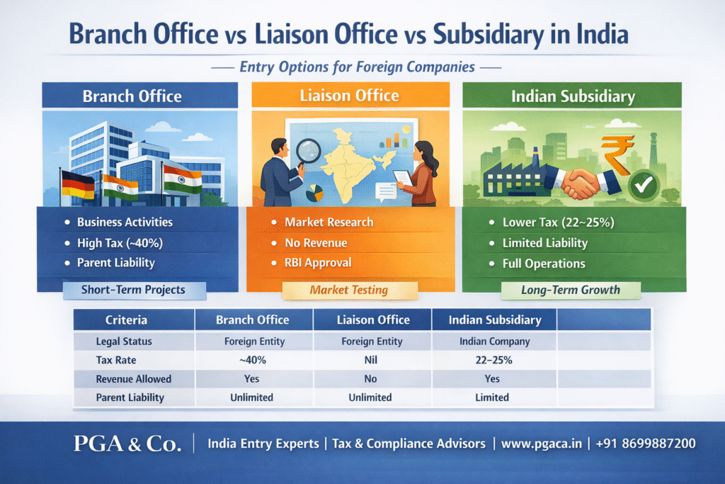 Branch Office vs Liaison Office vs Subsidiary in India -Best Entry Structure for Foreign Companies